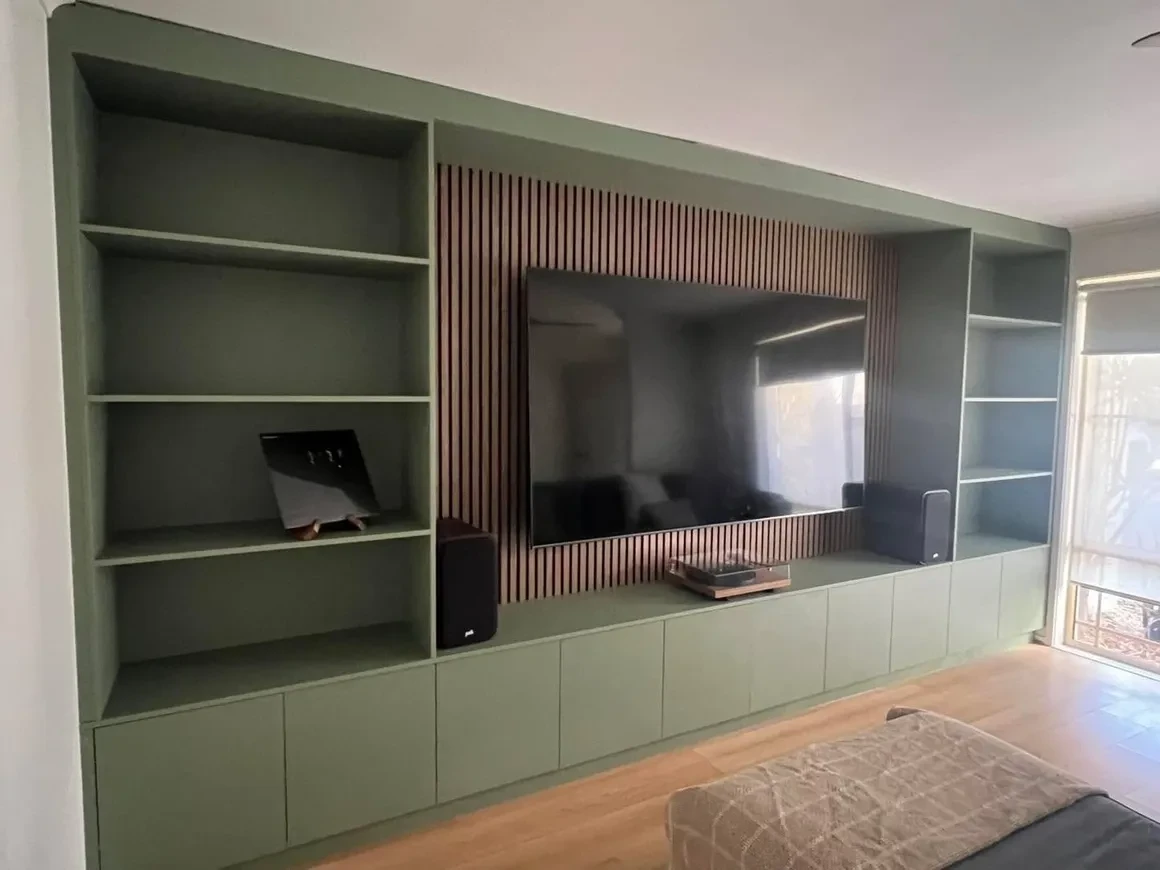 Timber veneer kitchen with warm tones and integrated appliances, Caloundra